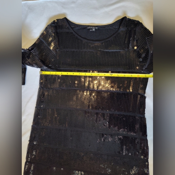 Theory Black Sequin 3/4 Length Long Sleeve Shift Dress Medium Like New - Picture 9 of 10